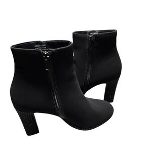 Andiamo Ankle Heel Boots 3" Stacked  Sparkle beaded Lattice Faux Suede sz 6.5 M